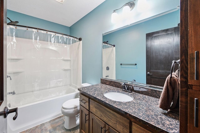 227 Maple Ln, Jordan, MN 55352 - full bath with toilet, vanity, shower / bath combo, and stone finish flooring