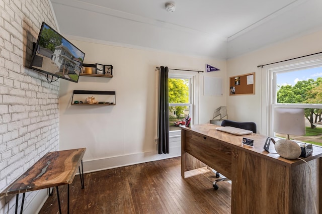 473 4th St, Winona, MN 55987 - home office featuring dark wood-style flooring and baseboards