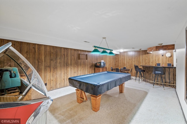 10425 Quaker Ln N, Maple Grove, MN 55369 - recreation room featuring wood walls, a dry bar, carpet, and pool table