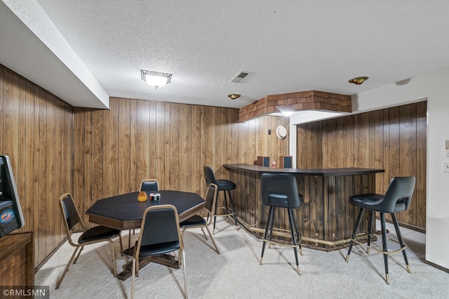 10425 Quaker Ln N, Maple Grove, MN 55369 - indoor dry bar with wooden walls, light colored carpet, and a textured ceiling