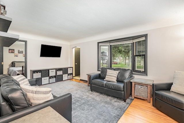 4101 Welcome Ave N, Robbinsdale, MN 55422 - living room featuring arched walkways and light wood-type flooring