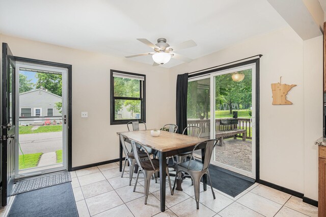 4101 Welcome Ave N, Robbinsdale, MN 55422 - dining room featuring light tile patterned floors, healthy amount of natural light, and a ceiling fan