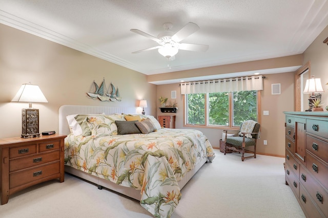 2301 170th Ln NW, Andover, MN 55304 - bedroom with light carpet, crown molding, ceiling fan, and baseboards