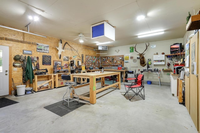 2301 170th Ln NW, Andover, MN 55304 - garage featuring a workshop area and ceiling fan