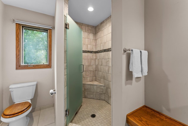 674 Mound Ave, Shoreview, MN 55126 - bathroom featuring a stall shower, tile patterned flooring, and recessed lighting