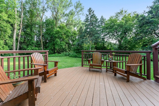 674 Mound Ave, Shoreview, MN 55126 - wooden deck with a yard and view of scattered trees