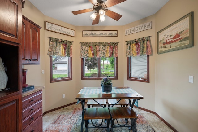 145 Bluebird Ln, Clearwater, MN 55320 - dining space featuring a ceiling fan and baseboards