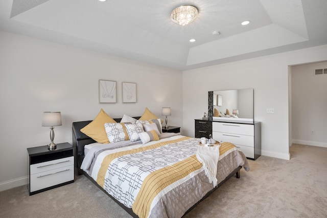 18301 100th Ave N, Osseo, MN 55311 - bedroom with a tray ceiling, light colored carpet, baseboards, and recessed lighting