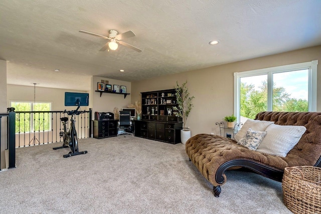 24534 474th Ln, Elysian Twp, MN 56028 - carpeted living area featuring a ceiling fan, healthy amount of natural light, and recessed lighting