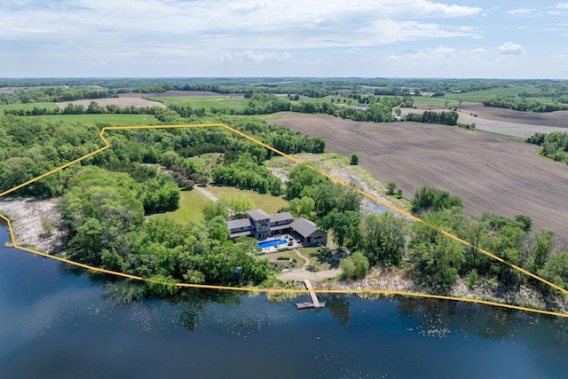 24534 474th Ln, Elysian Twp, MN 56028 - overview of rural landscape with property parcel outlined and a nearby body of water