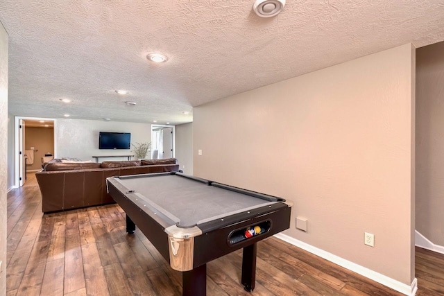 24534 474th Ln, Elysian Twp, MN 56028 - recreation room featuring hardwood / wood-style floors, a textured ceiling, pool table, and recessed lighting