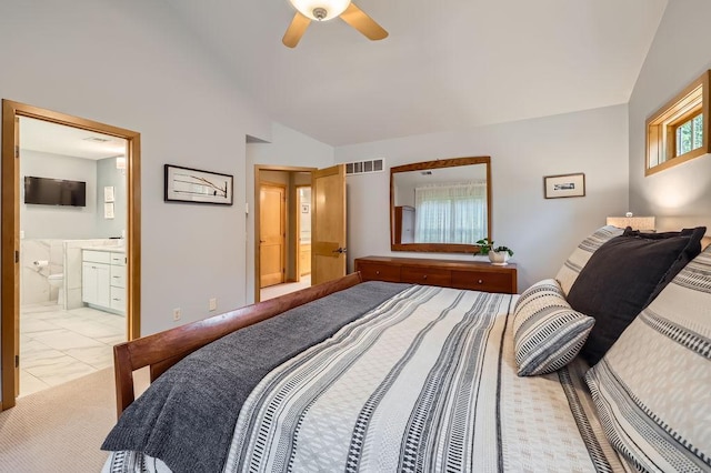 946 Wild Rose Ct, Eagan, MN 55123 - bedroom featuring lofted ceiling, connected bathroom, and ceiling fan