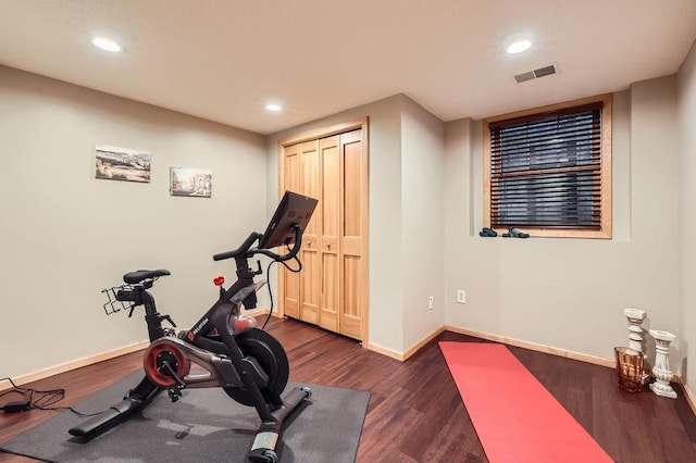 946 Wild Rose Ct, Eagan, MN 55123 - exercise room with dark wood-style flooring and recessed lighting