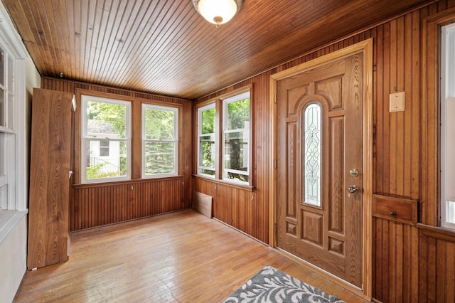 967 Stryker Ave W, Saint Paul, MN 55118 - entryway featuring plenty of natural light, wooden ceiling, wood walls, and light wood-type flooring