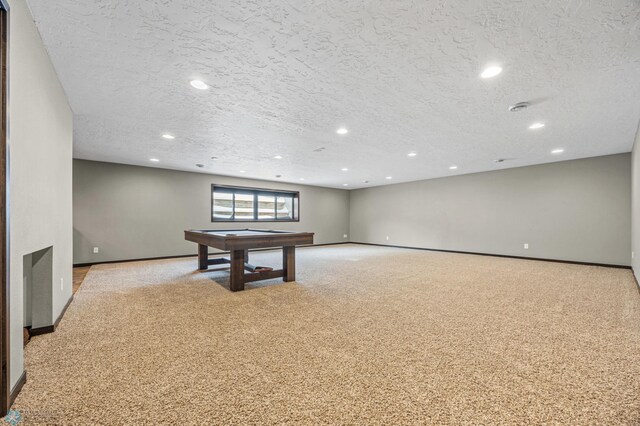2800 Mcleod Dr E, West Fargo, ND 58078 - recreation room featuring light colored carpet, baseboards, recessed lighting, billiards, and a textured ceiling
