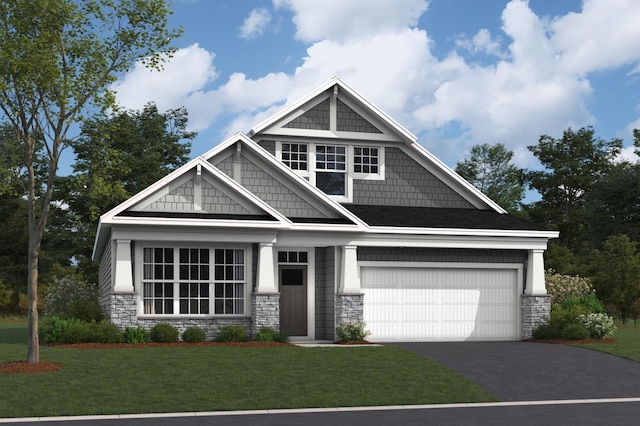 10516 Glenbrook Ave S, Cottage Grove, MN 55016 - craftsman inspired home with stone siding, a front lawn, and driveway