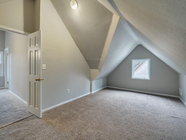 818 Edmund Ave, Saint Paul, MN 55104 - additional living space with carpet, a textured ceiling, lofted ceiling, and baseboards