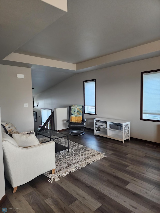 1743 46th Ave S, Moorhead, MN 56560 - living room featuring wood finished floors, stairway, and baseboards