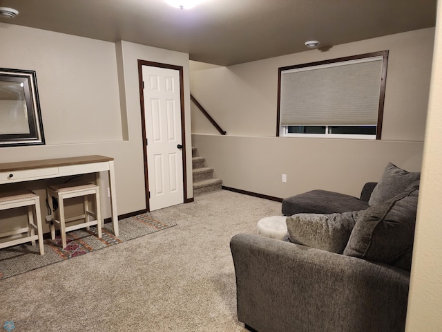 1743 46th Ave S, Moorhead, MN 56560 - carpeted living room featuring stairs and baseboards