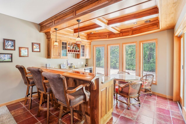 15758 Austin St NE, Ham Lake, MN 55304 - indoor wet bar with healthy amount of natural light, decorative light fixtures, and beam ceiling