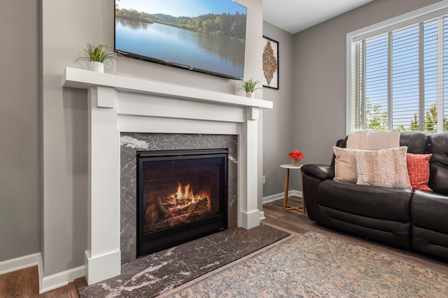 14834 Willemite Way NW, Ramsey, MN 55303 - living room with wood finished floors, baseboards, and a fireplace