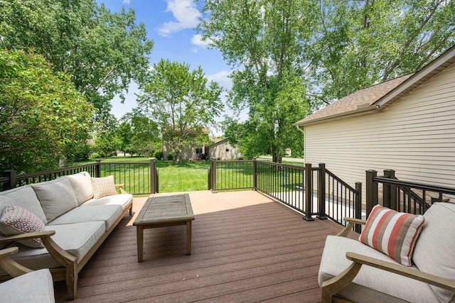 901 14th St N, Sartell, MN 56377 - deck featuring an outdoor hangout area and a lawn