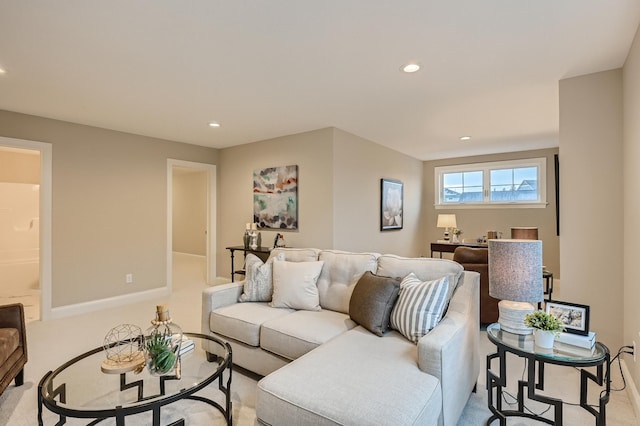 5054 Dale Ridge Rd, Woodbury, MN 55129 - living room featuring recessed lighting, light colored carpet, and baseboards