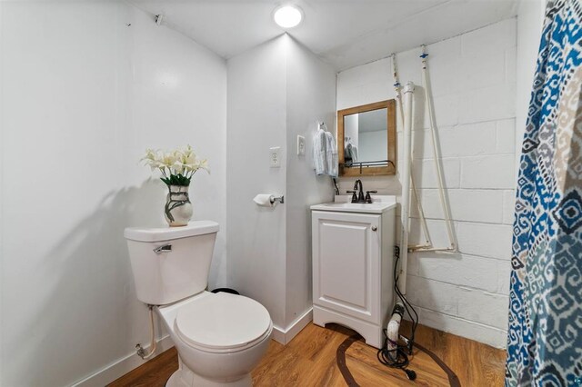 2508 Springvale Rd, Duluth, MN 55811 - full bath featuring wood finished floors, toilet, baseboards, vanity, and a shower with curtain
