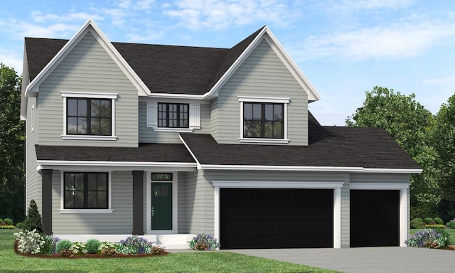 6135 Harkness Ln S, Cottage Grove, MN 55016 - modern farmhouse style home featuring roof with shingles, driveway, and a garage