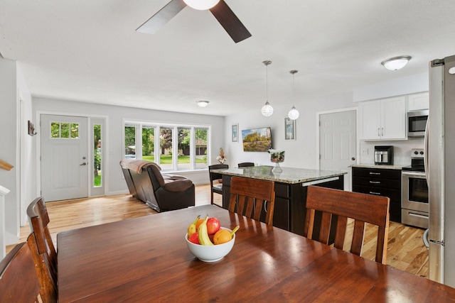 265 107th Ln NW, Coon Rapids, MN 55448 - dining area with light wood finished floors and a ceiling fan