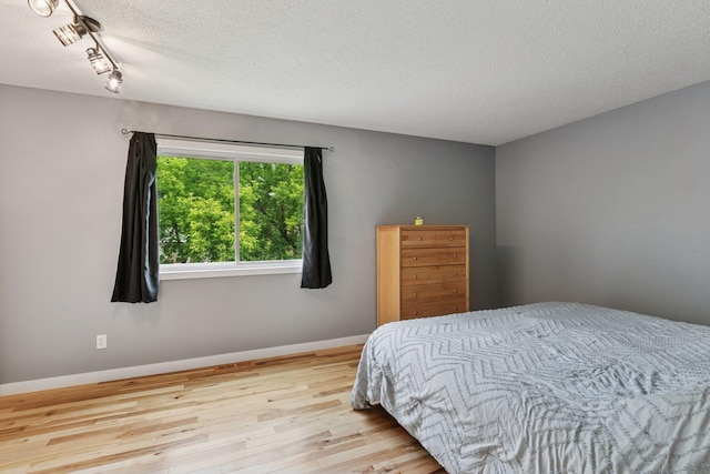 265 107th Ln NW, Coon Rapids, MN 55448 - bedroom with wood finished floors, a textured ceiling, baseboards, and rail lighting