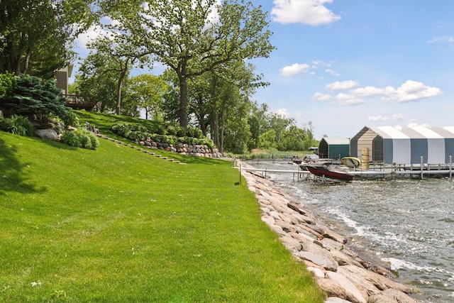 5035 Wren Rd, Mound, MN 55364 - view of green lawn featuring a dock and a water view