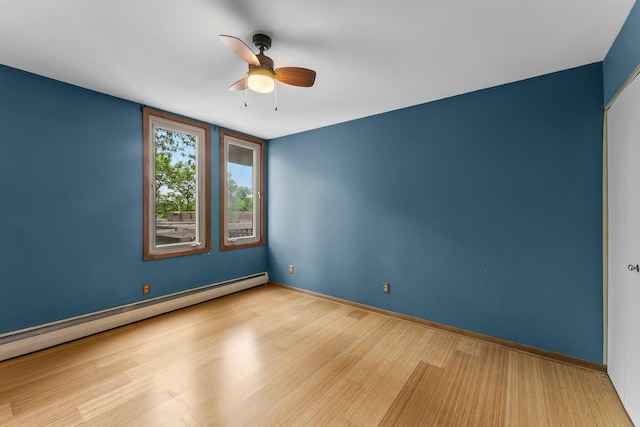 1405 40th St Unit 15F, Minneapolis, MN 55407 - unfurnished room featuring a ceiling fan, wood finished floors, baseboard heating, and baseboards