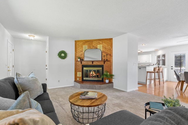 6540 Zealand Ave N, Brooklyn Park, MN 55428 - living area with light carpet and a glass covered fireplace
