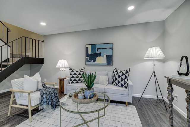 1034 Carmel Ct, Shoreview, MN 55126 - living area with wood finished floors, stairway, baseboards, and recessed lighting
