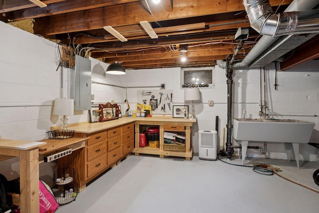 10933 Chowen Ave S, Bloomington, MN 55431 - unfinished basement featuring electric panel, a workshop area, and a sink