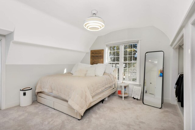 150 1st St, Excelsior, MN 55331 - carpeted bedroom featuring lofted ceiling and baseboards