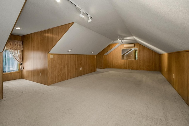 1700 Case Ave E, Saint Paul, MN 55106 - additional living space featuring vaulted ceiling, wooden walls, carpet, and a textured ceiling