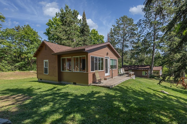 1409 Wabedo Pass Rd NE, Longville, MN 56655 - back of house featuring crawl space, a yard, and roof with shingles