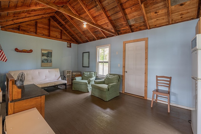1409 Wabedo Pass Rd NE, Longville, MN 56655 - living room with wood ceiling, dark wood-style floors, and baseboards