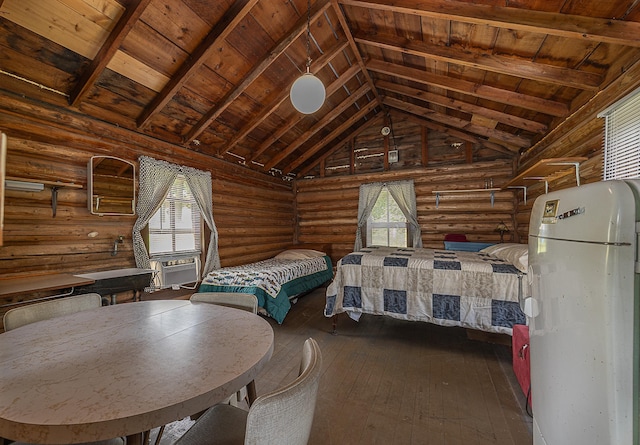 1409 Wabedo Pass Rd NE, Longville, MN 56655 - bedroom featuring hardwood / wood-style flooring, wooden ceiling, and rustic walls