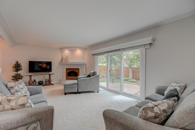 8517 143rd St W, Apple Valley, MN 55124 - carpeted living area with a fireplace with raised hearth and baseboards