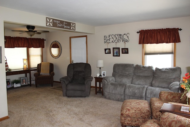 606 Center Ave N, Blooming Prairie, MN 55917 - carpeted living area with plenty of natural light and a ceiling fan