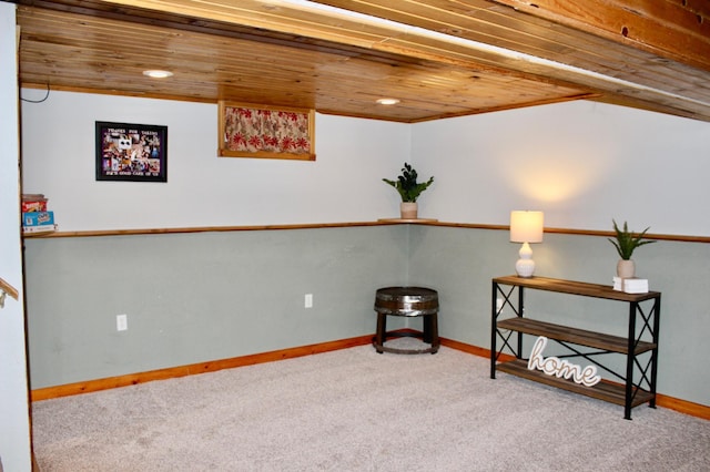 606 Center Ave N, Blooming Prairie, MN 55917 - sitting room with carpet, wooden ceiling, and baseboards