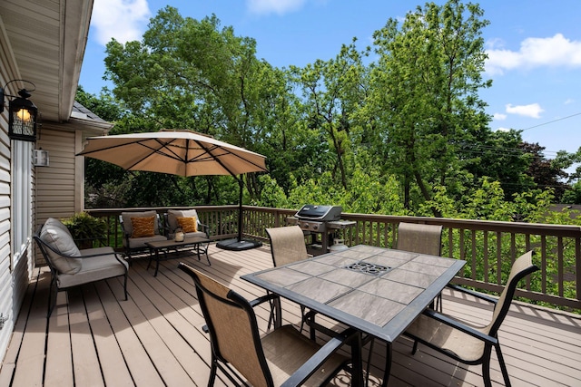 600 Sibley Ct, Mendota Heights, MN 55118 - wooden deck with a grill and outdoor dining space