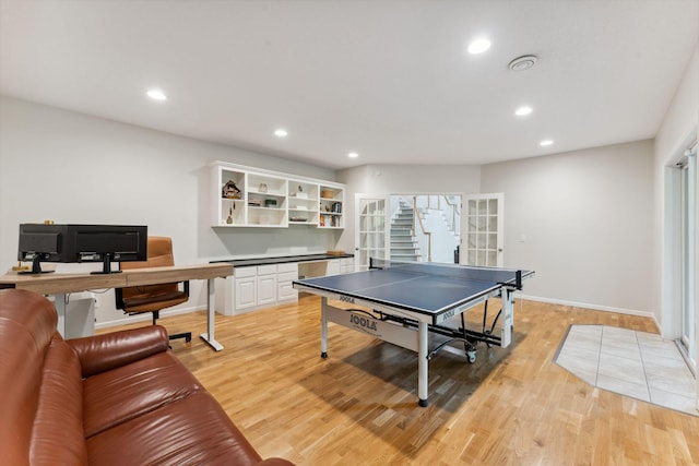 600 Sibley Ct, Mendota Heights, MN 55118 - rec room with light wood finished floors, an office area, recessed lighting, and baseboards