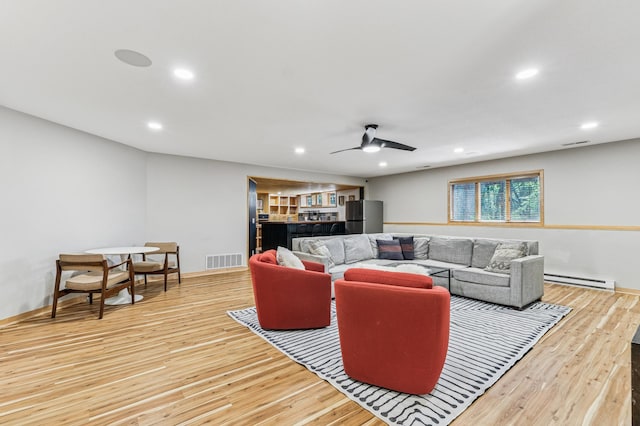 2665 Oriole Ave N, West Lakeland Twp, MN 55082 - living area featuring a baseboard radiator, recessed lighting, a ceiling fan, and wood finished floors
