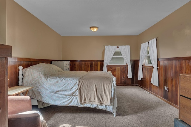 2007 8th St N, Saint Cloud, MN 56303 - carpeted bedroom featuring wainscoting and wooden walls