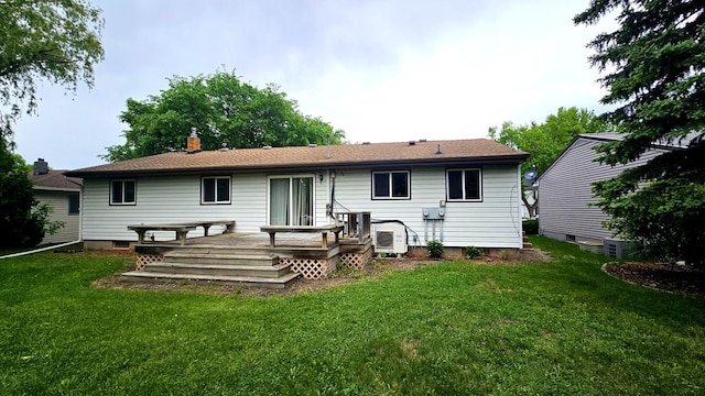 1309 Elm Ave N, Wheaton, MN 56296 - back of house featuring a wooden deck, a lawn, and a chimney