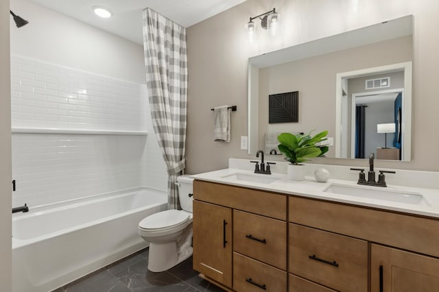 14625 105th Pl N, Maple Grove, MN 55369 - bathroom featuring double vanity, shower / bath combo, and toilet